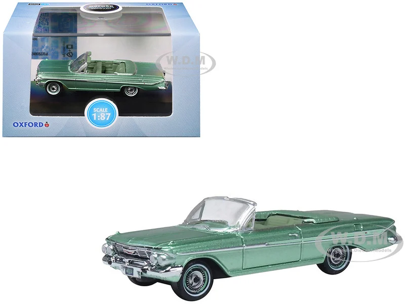 1961 Chevrolet Impala Convertible Arbor Green Metallic with Green Interior 1/87 (HO) Scale Diecast Model Car by Oxford Diecast - Chevrolet Models