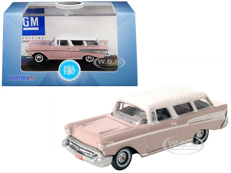 1957 Chevrolet Nomad Dusk Pearl Pink with Imperial Ivory Top 1/87 (HO) Scale Diecast Model Car by Oxford Diecast - Chevrolet Models