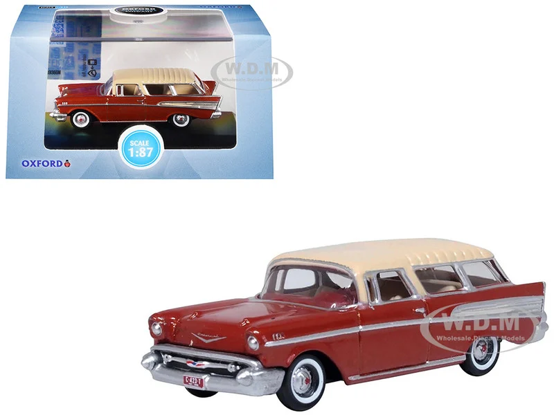 1957 Chevrolet Nomad Adobe Beige with Sierra Gold Top 1/87 (HO) Scale Diecast Model Car by Oxford Diecast - Chevrolet Models