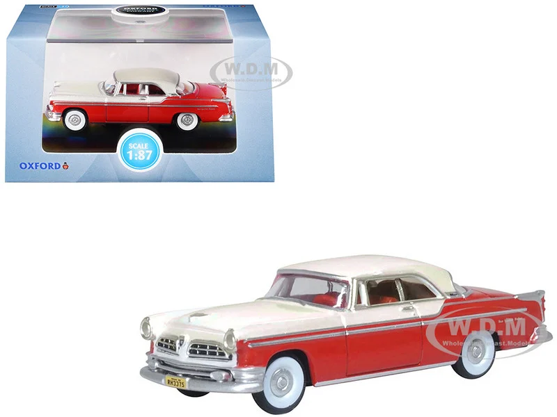1955 Chrysler New Yorker Deluxe St. Regis Tango Red and Platinum Metallic 1/87 (HO) Scale Diecast Model Car by Oxford Diecast - Chrysler Models