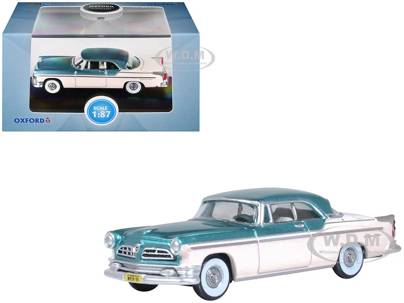 1955 Chrysler New Yorker Deluxe St. Regis Jade Green Metallic and Cream 1/87 (HO) Scale Diecast Model Car by Oxford Diecast - Chrysler Models