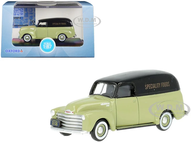 1950 Chevrolet Panel Van "Speciality Foods" Light Green and Black 1/87 (HO) Scale Diecast Model Car by Oxford Diecast - Chevrolet Models