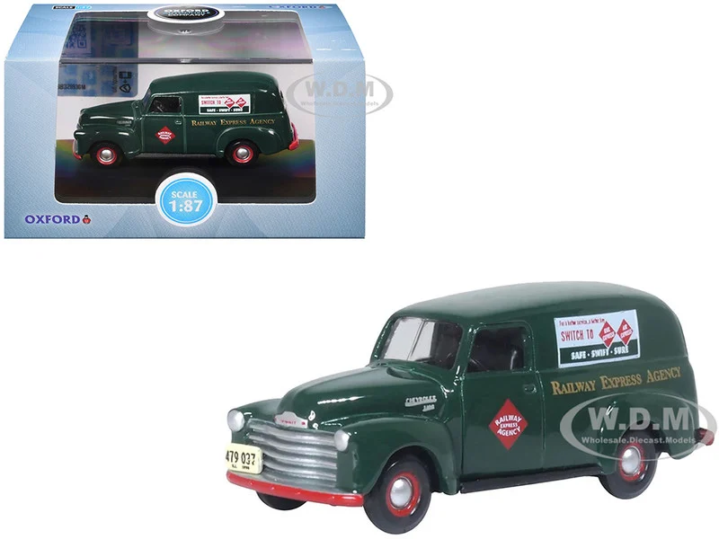 1950 Chevrolet Panel Van "Railway Express Agency" Dark Green 1/87 (HO) Scale Diecast Model Car by Oxford Diecast - Chevrolet Models