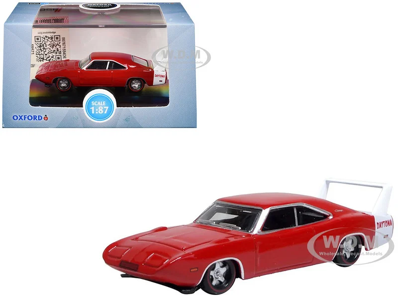 1969 Dodge Charger Daytona Red with White Stripe 1/87 (HO) Scale Diecast Model Car by Oxford Diecast - Dodge Models