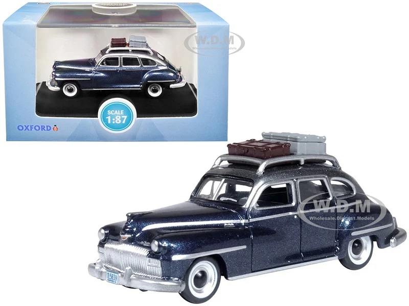 1946 DeSoto Suburban with Roof Rack and Luggage Butterfly Blue Metallic with Crystal Gray Top 1/87 (HO) Scale Diecast Model Car by Oxford Diecast - Desoto Models