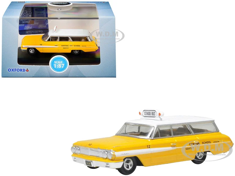 1964 Ford Country Station Wagon "Central School Bus" Yellow with White Top 1/87 (HO) Scale Diecast Model Car by Oxford Diecast - Ford Models