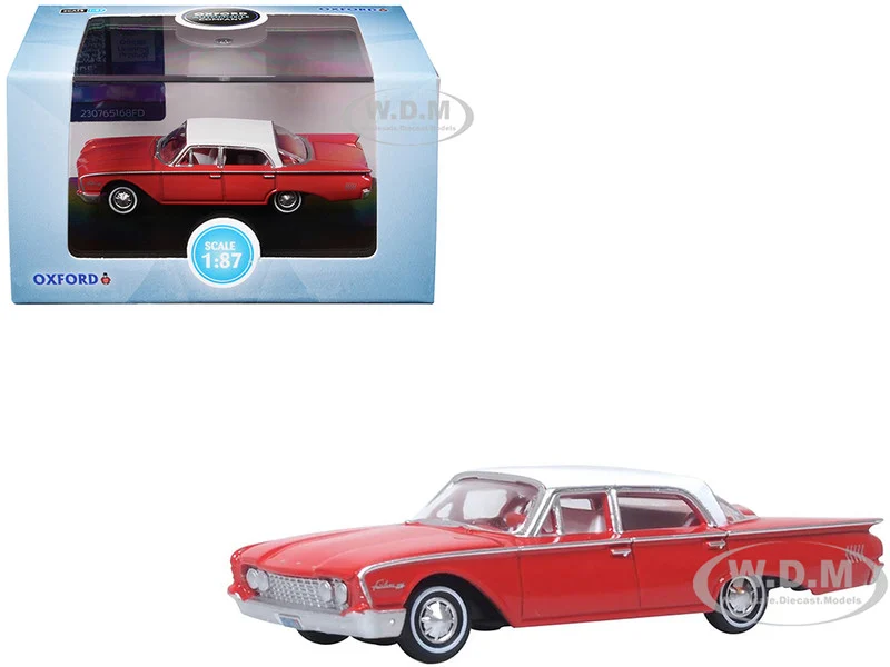 1960 Ford Fairlane Sedan 500 Monte Carlo Red with Corinthian White Top and Interior 1/87 (HO) Scale Diecast Model Car by Oxford Diecast - Ford Models