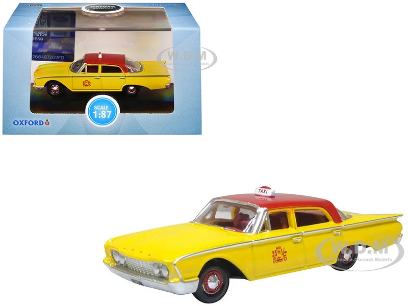 1960 Ford Fairlane Sedan "NYC Taxi" Yellow with Red Top and Interior 1/87 (HO) Scale Diecast Model Car by Oxford Diecast - Ford Models