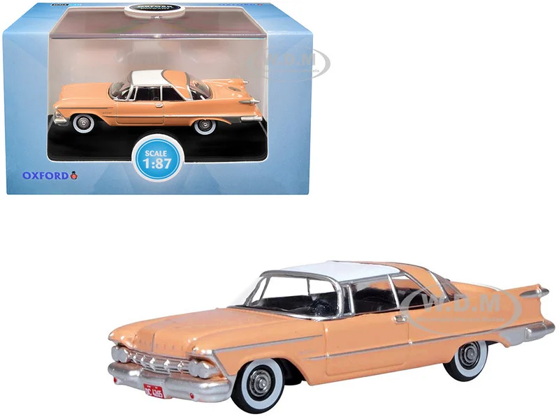 1959 Chrysler Imperial Crown 2 Door Hardtop Persian Pink with White Top 1/87 (HO) Scale Diecast Model Car by Oxford Diecast - Chrysler Models