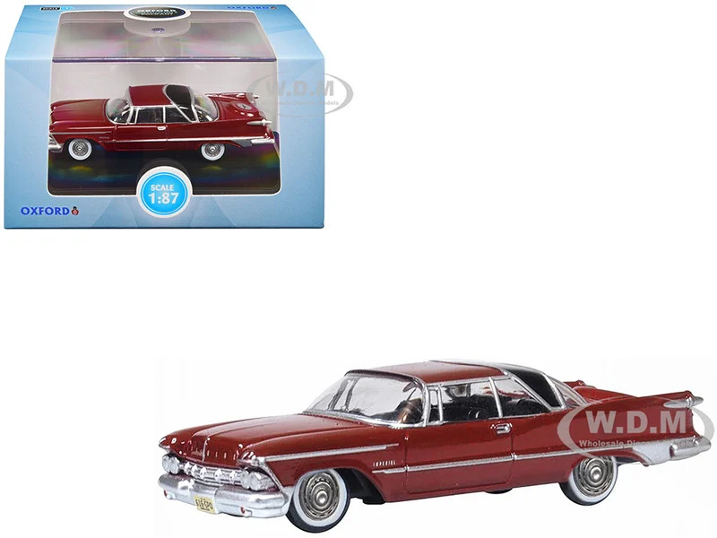 1959 Chrysler Imperial Crown 2 Door Hardtop Radiant Red with Black Top 1/87 (HO) Scale Diecast Model Car by Oxford Diecast - Chrysler Models
