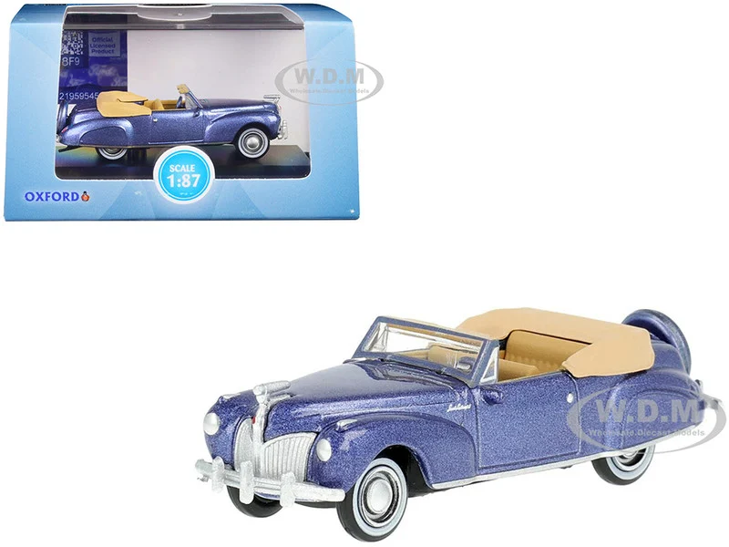 1941 Lincoln Continental Convertible Darian Blue Metallic with Tan Interior 1/87 (HO) Scale Diecast Model Car by Oxford Diecast - Lincoln Models