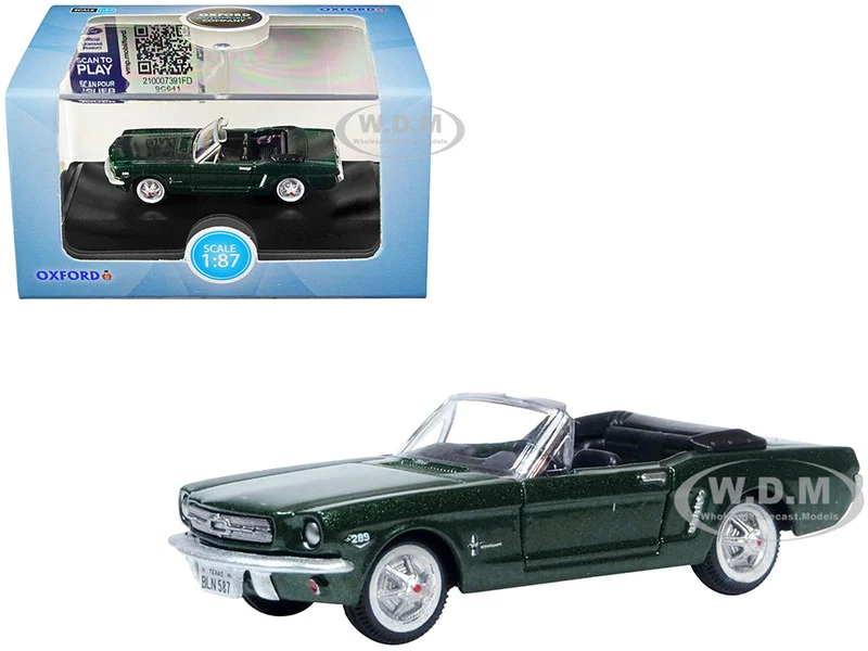 1965 Ford Mustang Convertible Ivy Green Metallic 1/87 (HO) Scale Diecast Model Car by Oxford Diecast - Ford Models