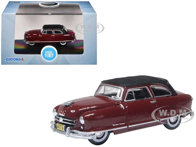 1950 Nash Rambler Custom Landau Convertible (Closed) Sunset Maroon with Black Top 1/87 (HO) Scale Diecast Model Car by Oxford Diecast - Nash Models