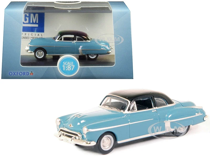 1950 Oldsmobile Rocket 88 Coupe Crest Blue with Black Top 1/87 (HO) Scale Diecast Model Car by Oxford Diecast - Oldsmobile Models