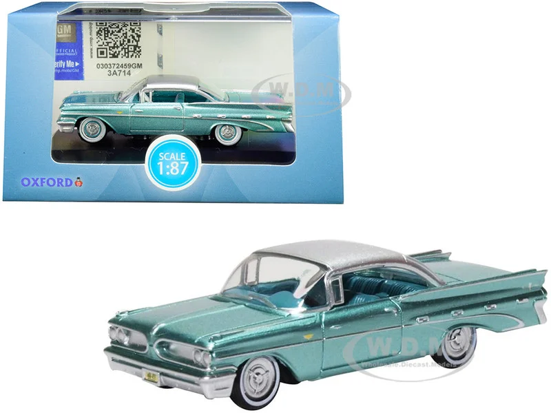 1959 Pontiac Bonneville Coupe Seaspray Green with Silver Top 1/87 (HO) Scale Diecast Model Car by Oxford Diecast - Pontiac Models
