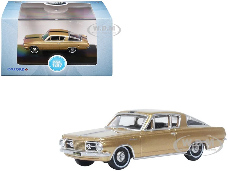 1965 Plymouth Barracuda Gold Metallic with Black Stripes 1/87 (HO) Scale Diecast Model Car by Oxford Diecast - Plymouth Models