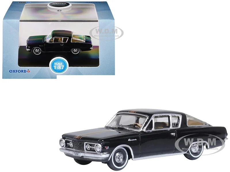 1965 Plymouth Barracuda Black with Gold Stripes 1/87 (HO) Scale Diecast Model Car by Oxford Diecast - Plymouth Models