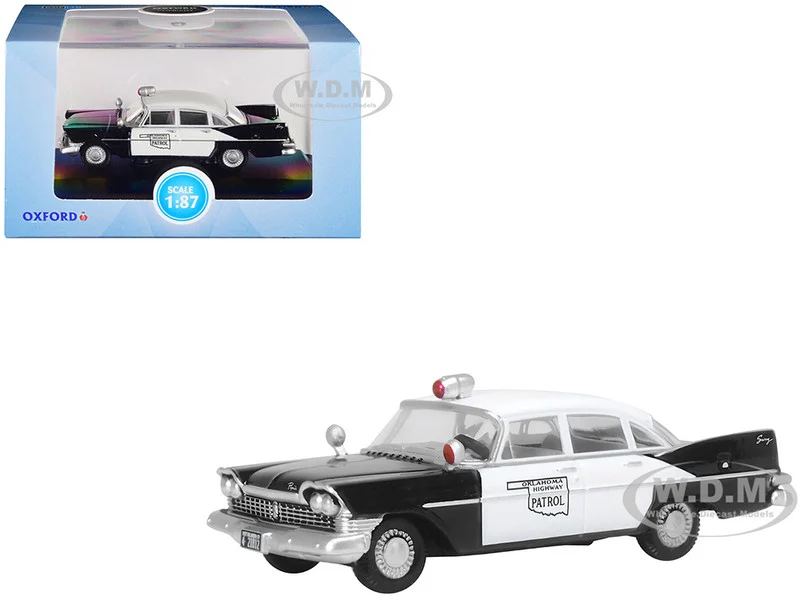1959 Plymouth Savoy Black and White "Oklahoma Highway Patrol" 1/87 (HO) Scale Diecast Model Car by Oxford Diecast - Plymouth Models