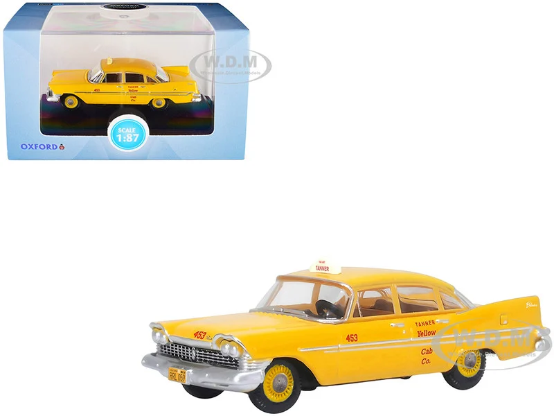 1959 Plymouth Belvedere Taxi Yellow "Tanner Yellow Cab Co." 1/87 (HO) Scale Diecast Model Car by Oxford Diecast - Plymouth Models