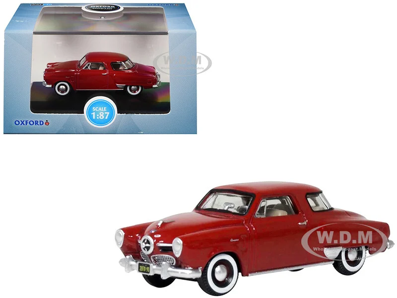 1950 Studebaker Champion Starlight Coupe Commanche Red 1/87 (HO) Scale Diecast Model Car by Oxford Diecast - Studebaker Models