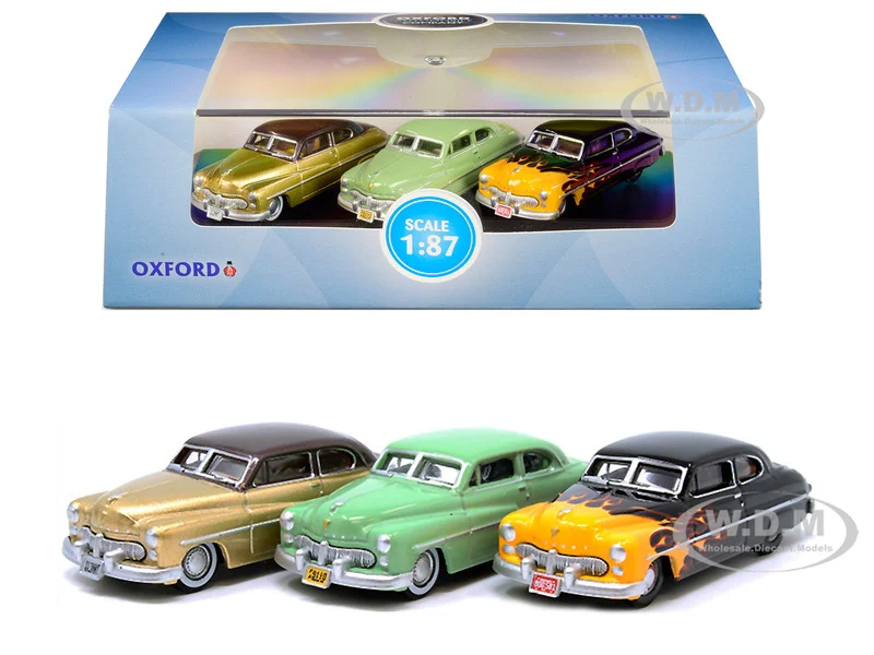 1949 Mercury Set of 3 Cars "70th Anniversary" 1/87 (HO) Scale Diecast Model Cars by Oxford Diecast - Mercury Models