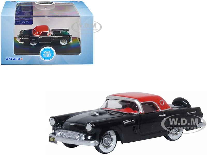1956 Ford Thunderbird Raven Black with Fiesta Red Top 1/87 (HO) Scale Diecast Model Car by Oxford Diecast - Ford Models