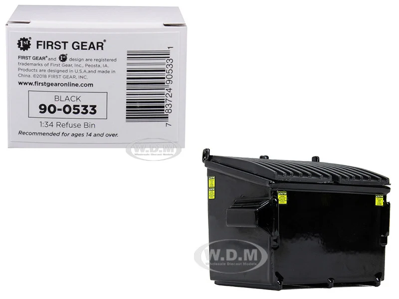 Refuse Trash Bin Black 1/34 Diecast Model by First Gear - Accessories