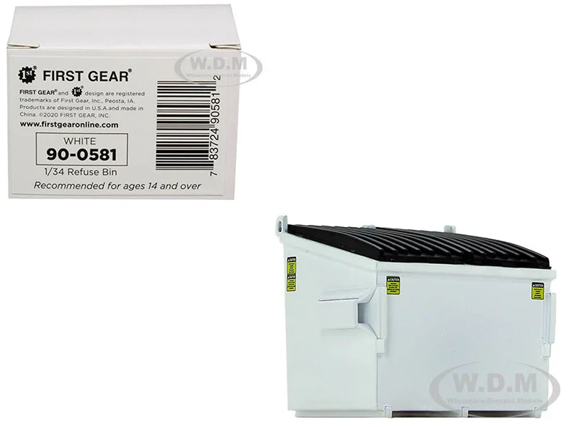 Refuse Trash Bin White 1/34 Diecast Model by First Gear - Accessories