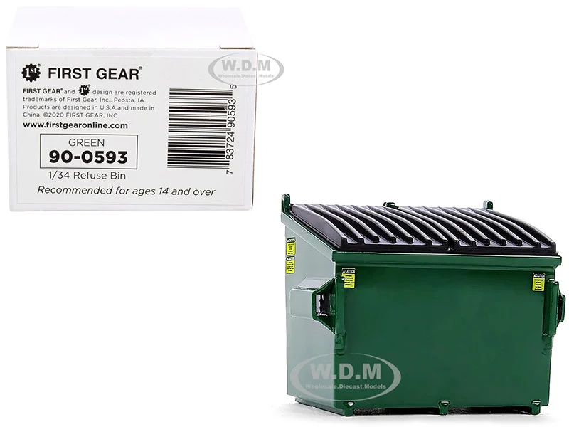 Refuse Trash Bin Green 1/34 Diecast Model by First Gear - Accessories