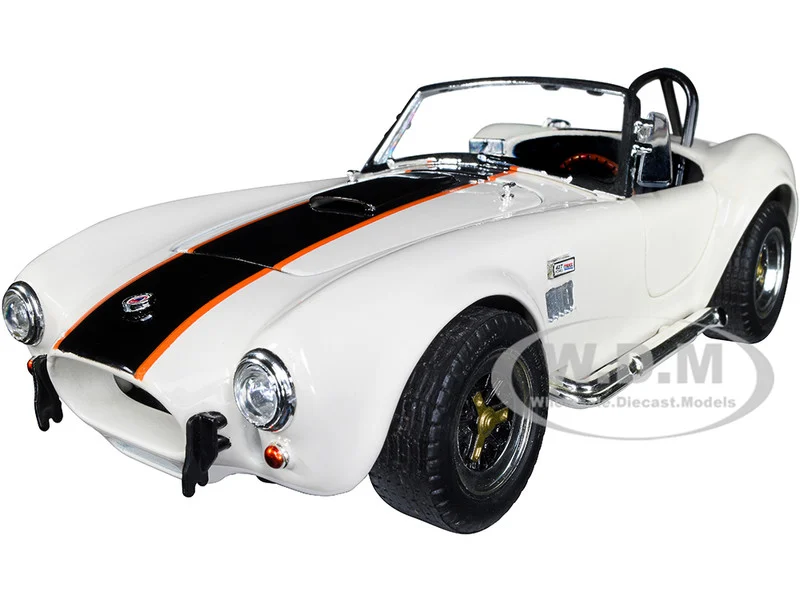 1964 Shelby Cobra 427 S/C Roadster Cream with Black and Orange Stripes 1/18 Diecast Model Car by Road Signature - Shelby Models