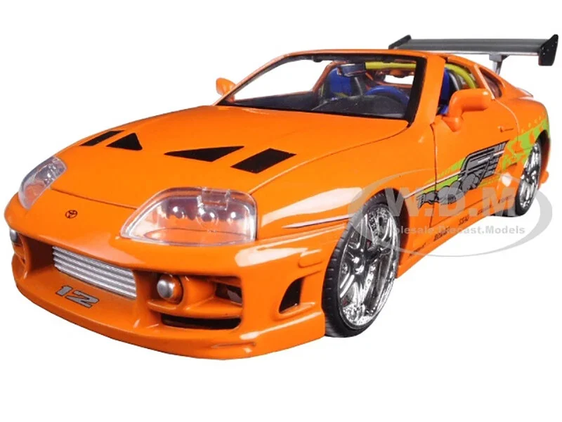 Brian's Toyota Supra Orange with Graphics "Fast & Furious 25th Anniversary" Series 1/24 Diecast Model Car by Jada - Nissan Models