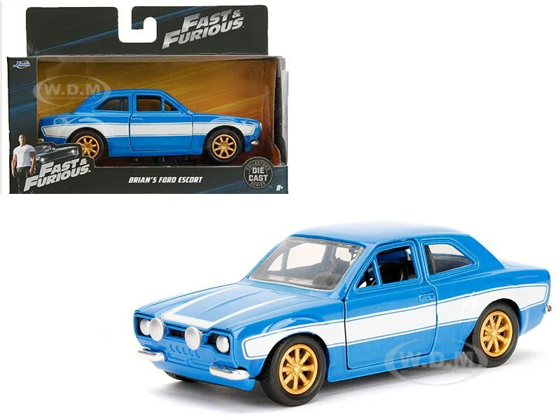 Brian's Ford Escort Light Blue with White Stripes "Fast & Furious" Movie 1/32 Diecast Model Car by Jada - Ford Models
