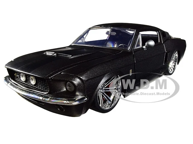 1967 Ford Mustang Shelby GT500 Matt Dark Gray with Black Stripes 1/24 Diecast Model Car by Jada - Ford Models