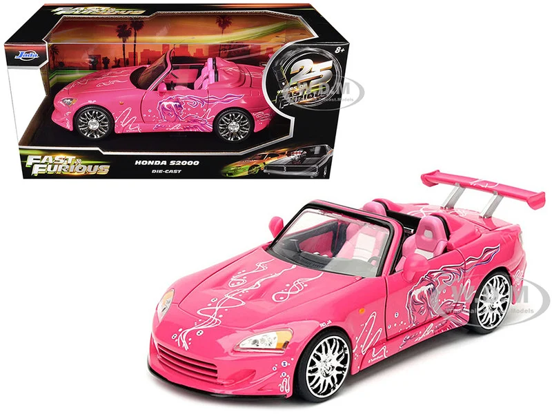 Suki's 2001 Honda S2000 Convertible Pink with Graphics "25 Years of Fast & Furious" "2 Fast 2 Furious" (2003) Movie 1/24 Diecast Model Car by Jada - Honda Models