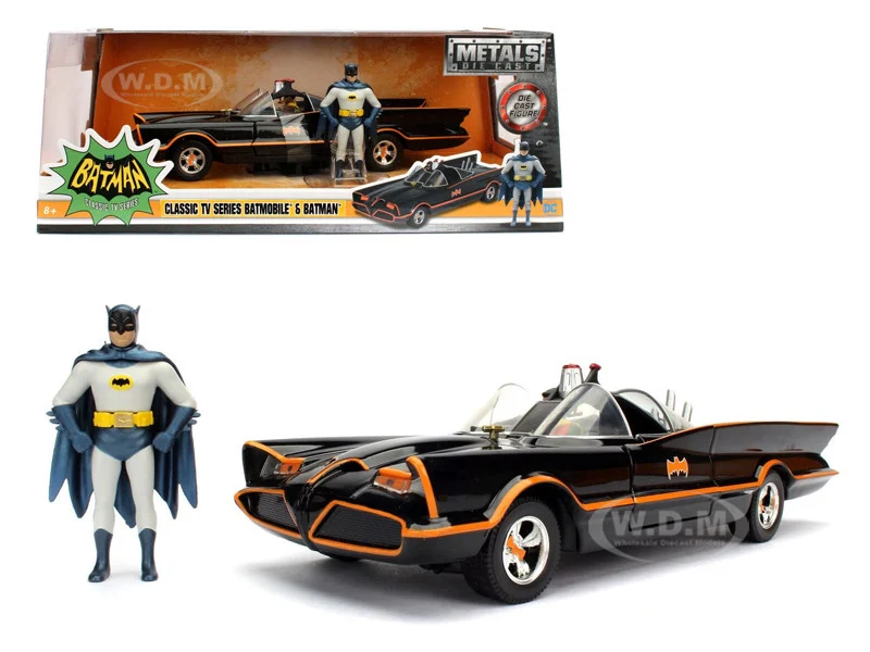 1966 Classic TV Series Batmobile with Diecast Batman and Plastic Robin in the car 1/24 Diecast Model Car by Jada - Movie/TV Series Models