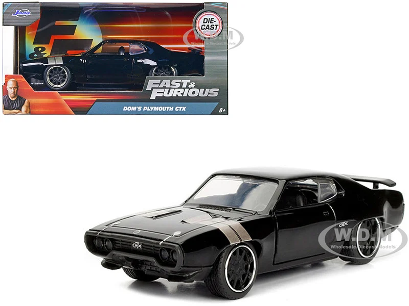 Dom's Plymouth GTX Black with Silver Stripes Fast & Furious F8 "The Fate of the Furious" Movie 1/32 Diecast Model Car by Jada - Plymouth Models