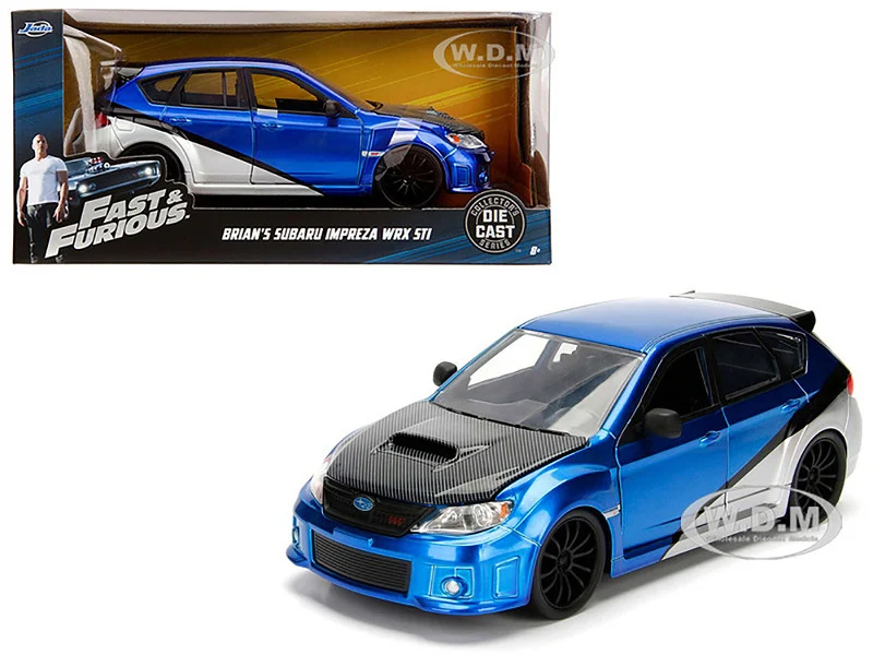 Brian's Subaru Impreza WRX STI Blue and Silver with Carbon Hood "Fast & Furious" Movie 1/24 Diecast Model Car by Jada - Subaru Models