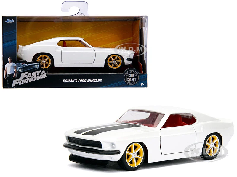 Roman's Ford Mustang White with Black Stripes and Red Interior "Fast & Furious" Movie 1/32 Diecast Model Car by Jada - Ford Models