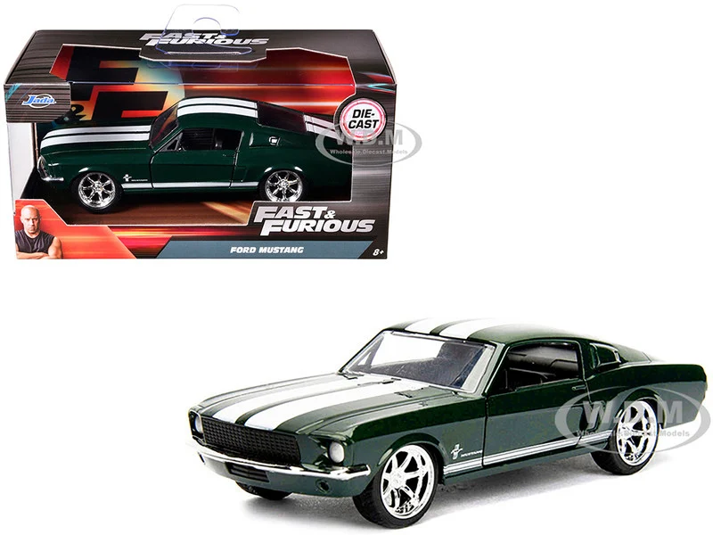 Sean's Ford Mustang Dark Green with White Stripes "Fast & Furious" Movie 1/32 Diecast Model Car by Jada - Ford Models