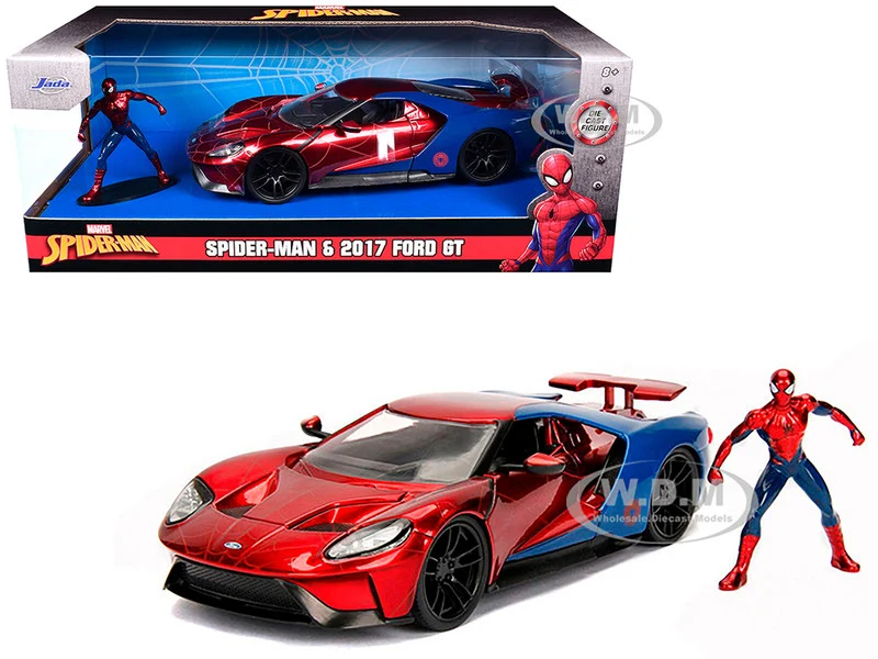 2017 Ford GT with Spider Man Diecast Figurine "Marvel" Series 1/24 Diecast Model Car by Jada - Ford Models