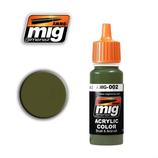 AMMO by Mig Jimenez 002 Acrylic Paint - Ral 6003 Olivgrun Opt.2 Light (17ml)