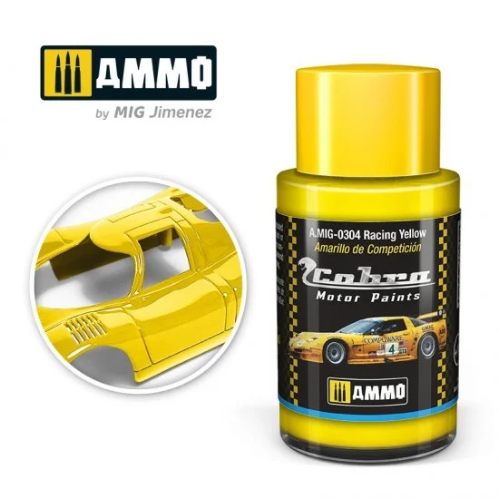 AMMO by Mig Jimenez 0304 Cobra Motor Acrylic Paint - Racing Yellow (30ml) for Corvette CR5 , CRT&, CRT7, CR8