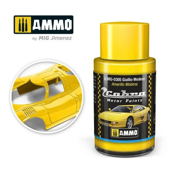 AMMO by Mig Jimenez 0305 Cobra Motor Acrylic Paint - Giallo Modena (30ml) for Ferrari