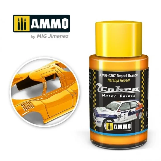 AMMO by Mig Jimenez 0307 Cobra Motor Acrylic Paint - Repsol Orange (30ml) for Lancia Integrale, Ford Scort