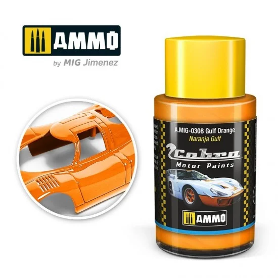AMMO by Mig Jimenez 0308 Cobra Motor Acrylic Paint - Gulf Orange (30ml) for Porsche 917, Ford GT40