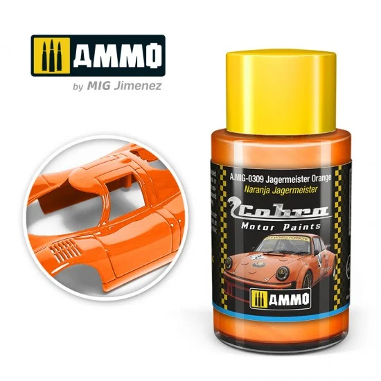 AMMO by Mig Jimenez 0309 Cobra Motor Acrylic Paint - Jagermeister Orange (30ml) for Porsche 934, BMW M3