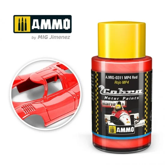 AMMO by Mig Jimenez 0311 Cobra Motor Acrylic Paint - MP4 Red (30ml) for Mclaren MP4, Marlboro Racing