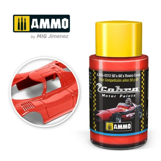 AMMO by Mig Jimenez 0312 Cobra Motor Acrylic Paint - 50s 60s Rosso Corsa (30ml) for Ferrari, Maserati