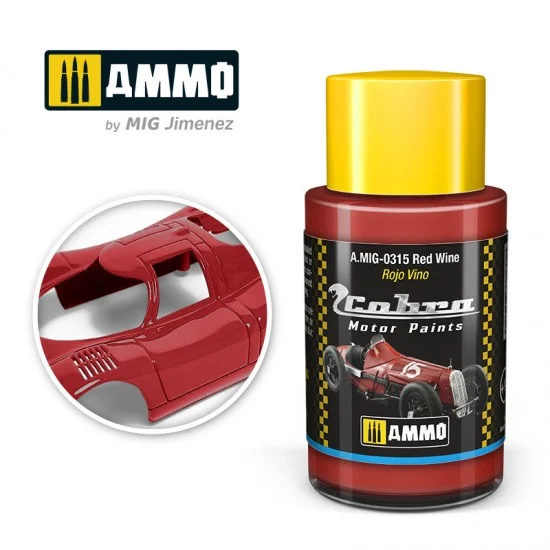 AMMO by Mig Jimenez 0315 Cobra Motor Acrylic Paint - Red Wine (30ml) for Fiat 806, Racing cars 50s & 60s
