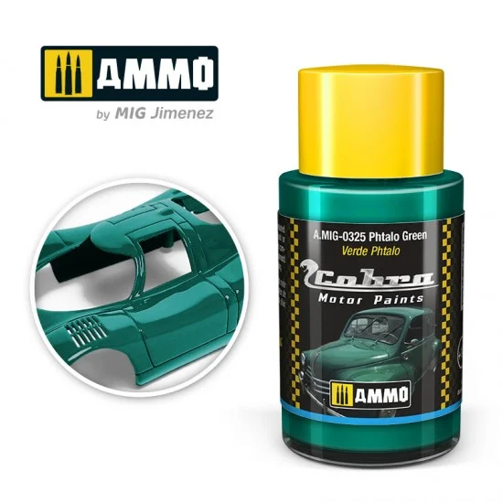 AMMO by Mig Jimenez 0325 Cobra Motor Acrylic Paint - Phtalo Green (30ml) for Renault 4, Ford Mustang '65